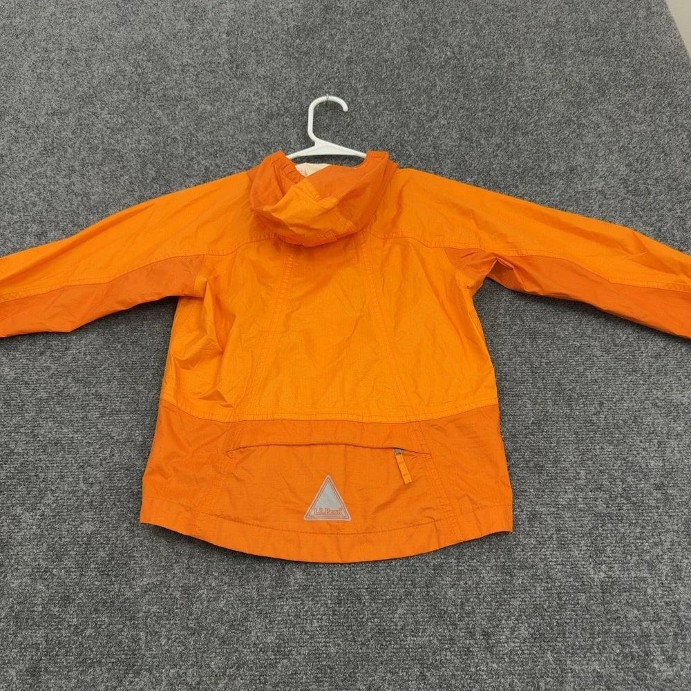LL Bean Windbreaker Jacket Kids M 5/6 Orange Nylon Reflective Hooded Gorpcore